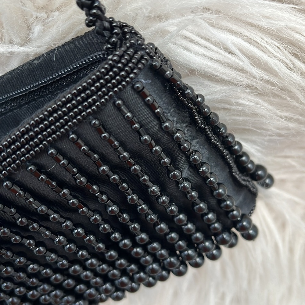 LA REGALE  Vintage Satin Pouch w/ Droplet Beaded Evening Crossbody Purse, Black - Picture 11 of 15